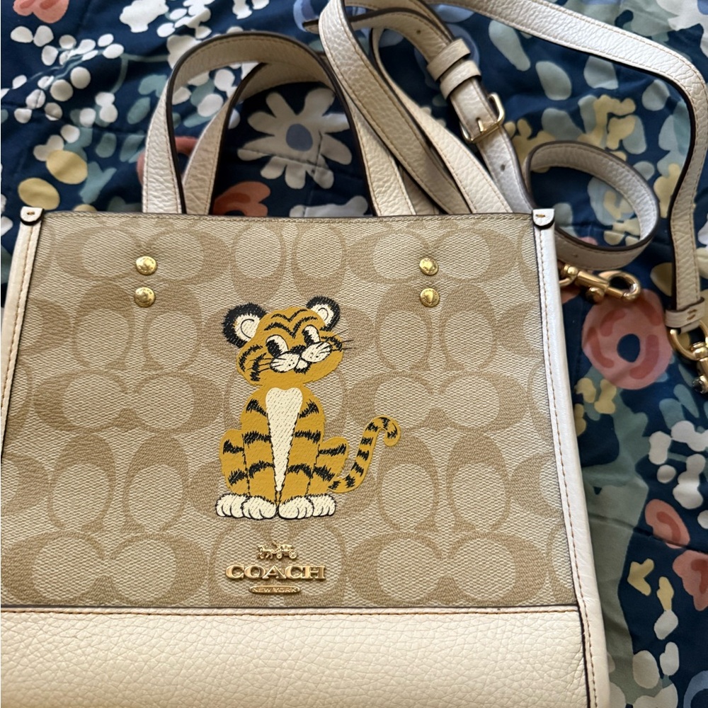 Coach Beige and Gold Tiger Print Tote